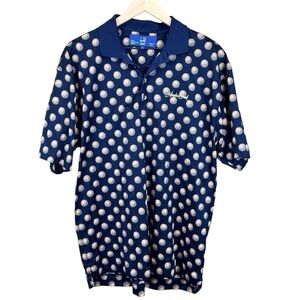 Dunhill Men's Golf Polo Italian Navy/Crm Golf Ball Pattern Size-L EUC